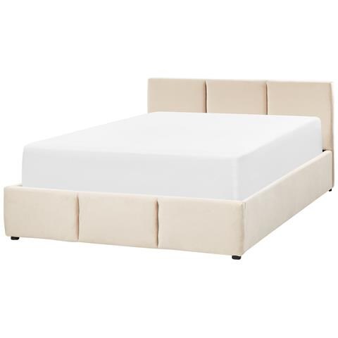 Letto Contenitore Velluto Bousse 160 X 200 Cm Beige Chiaro - Foto 2
