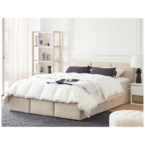 Letto Contenitore Velluto Bousse 160 X 200 Cm Beige Chiaro - Foto 1