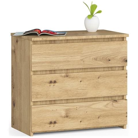 Comodino CL3, 3 cassetti, 60x35x57 cm, Colore Quercia Artisan - Foto 1