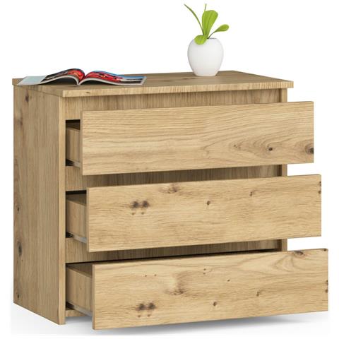 Comodino CL3, 3 cassetti, 60x35x57 cm, Colore Quercia Artisan - Foto 2