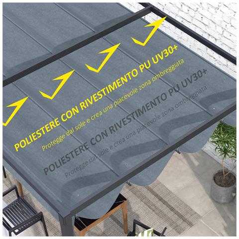 Copertura Per Gazebo Pergola Con 8 Fori Di Drenaggio, In Poliestere Uv30+, 286x245 Cm, Grigio Scuro - Foto 6