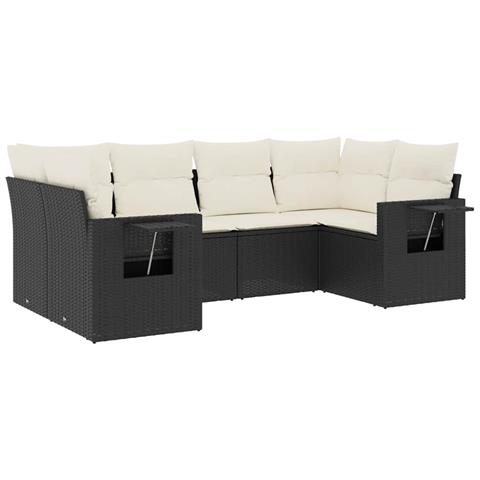 Set Divano da Giardino 6 pz con Cuscini Nero in Polyrattan - Foto 1