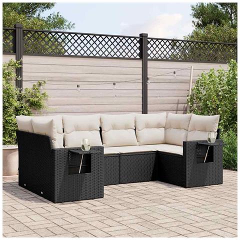 Set Divano da Giardino 6 pz con Cuscini Nero in Polyrattan - Foto 3