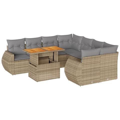 Set Divano Da Giardino 9 Pz Con Cuscini Beige In Polyrattan - Foto 2