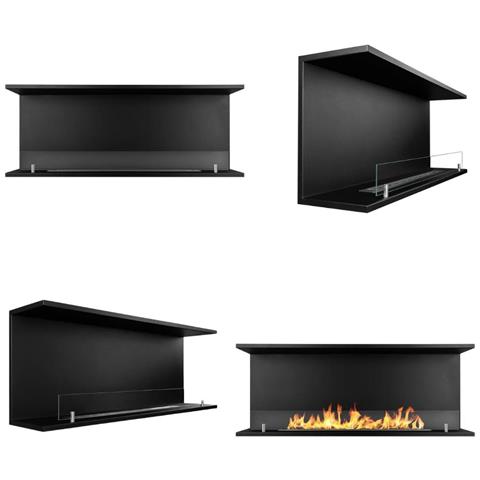 Camino A Bioetanolo Da Parete Biocamino Da Incasso 1,25 Lt Riscaldamento 30 M2, Bruciatore In Acciaio Con Vetro Temperato - 120 Cm Nero - Foto 2