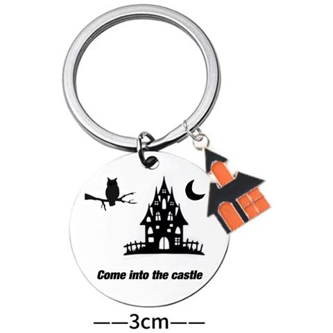 Portachiavi Di Halloween, Portachiavi In Acciaio Inossidabile A Forma Di Castello Con Gufo Dei Cartoni Animati - Foto 2