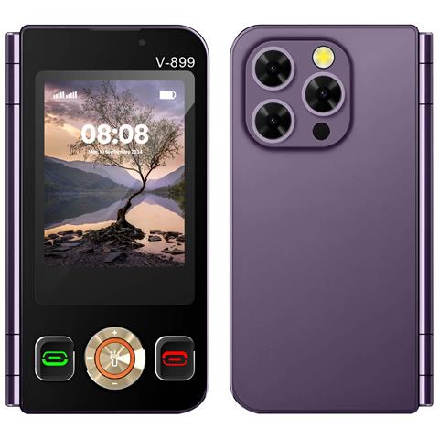 Telefono V899 2G Viola Dual Sim Doppio Schermo con Tasti Display 2,8" HD+ Micro SD - Foto 2
