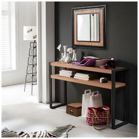 Hanko Tavolino Console In Stile Industriale - Legno E Nero - 140 Cm - Foto 1