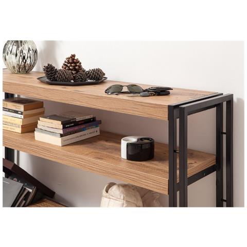 Hanko Tavolino Console In Stile Industriale - Legno E Nero - 140 Cm - Foto 2
