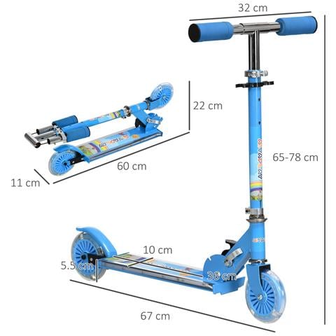 Monopattino per Bambini 3-7 Anni Pieghevole a 2 Ruote e Altezza Regolabile, 67x32x65-78 cm, Blu - Foto 2