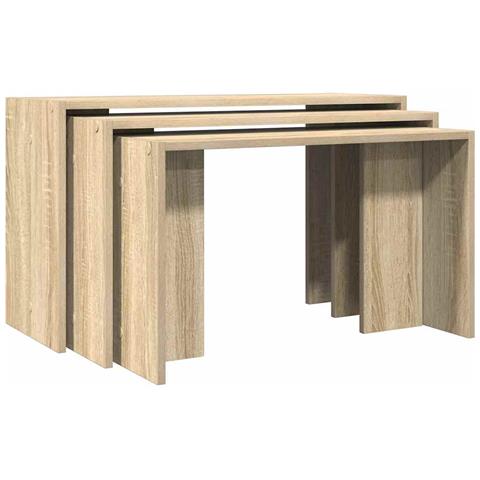 Tavolini Impilabili 3 Pz Rovere Sonoma In Legno Multistrato - Foto 2