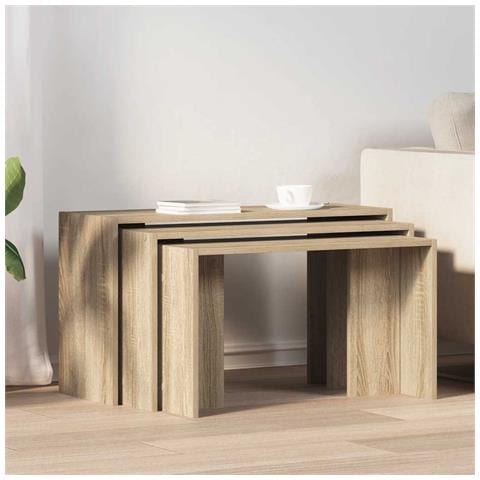 Tavolini Impilabili 3 Pz Rovere Sonoma In Legno Multistrato - Foto 3