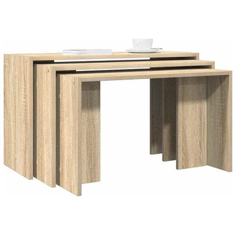 Tavolini Impilabili 3 Pz Rovere Sonoma In Legno Multistrato - Foto 1