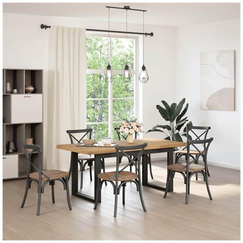 Tavolo Pranzo Noain Gambe A Forma U 180x90x75 Cm Legno Massello - Foto 2