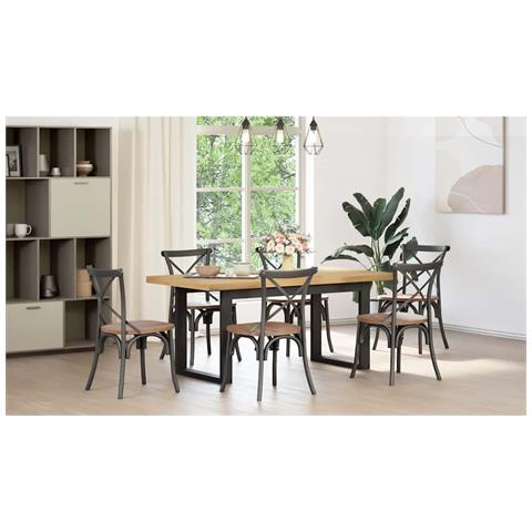 Tavolo Pranzo Noain Gambe A Forma U 180x90x75 Cm Legno Massello - Foto 3