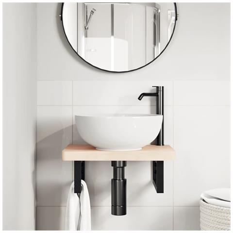 Ripiano A Parete Per Lavabo In Acciaio E Massello Di Faggio - Foto 2