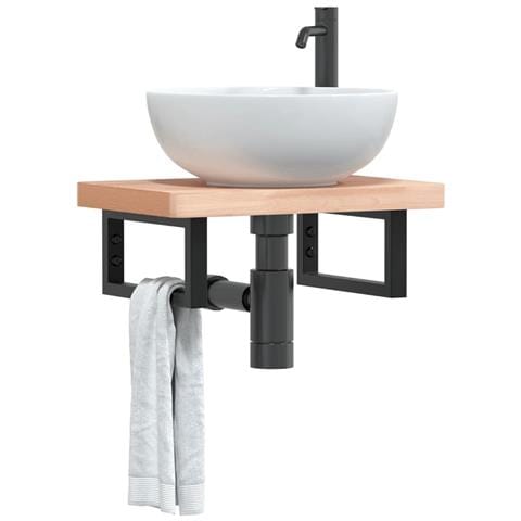 Ripiano A Parete Per Lavabo In Acciaio E Massello Di Faggio - Foto 8