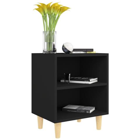 Comodini Con Gambe In Legno Massello 2pz Neri 40x30x50 Cm - Foto 2