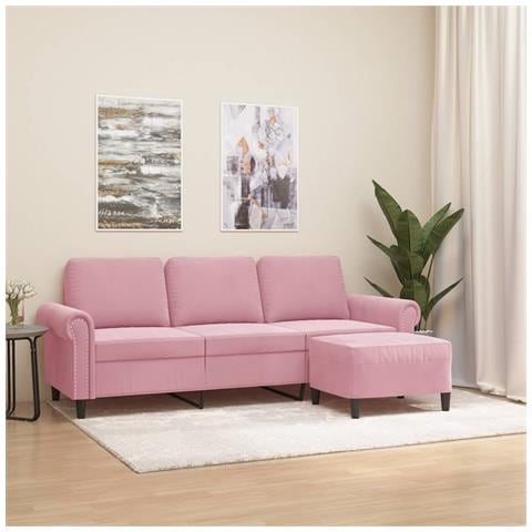 Divano a 3 Posti con Poggiapiedi rosa 180 cm in Velluto - Foto 2