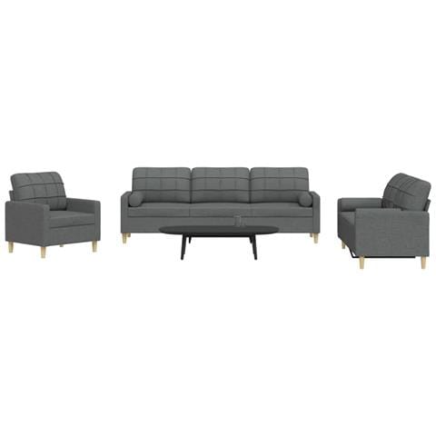 Set di Divani 3 pz con Cuscini Grigio Scuro in Tessuto - Foto 2