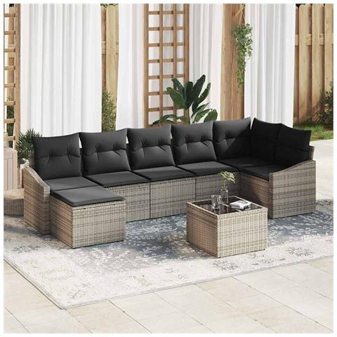Set di divani da giardino 7 pezzi con cuscini in polyrattan nero - Foto 2