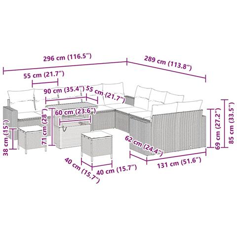 Set Divano da Giardino  13 Pezzi con Cuscini Beige Polyrattan Acacia, Set da Pranzo da Giardino  3 Pezzi con Cuscini Beige Polyrattan Acacia - Foto 9