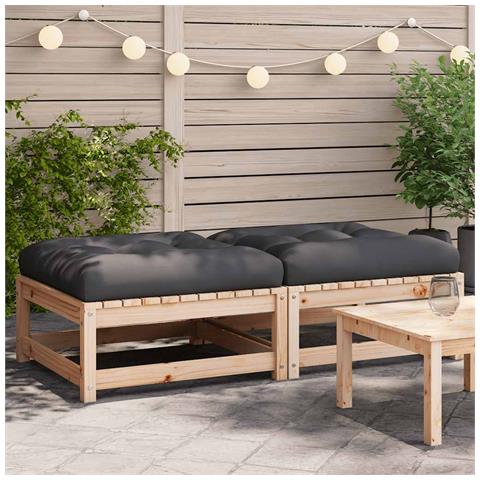 Poggiapiedi da Giardino con Cuscini 2 pz Legno Massello di Pino - Foto 2