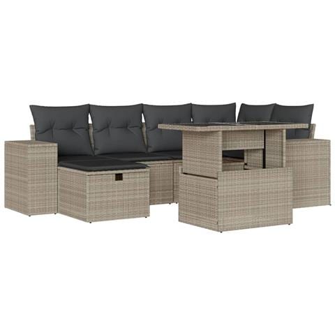 Set Divani da Giardino 7pz con Cuscini Grigio Chiaro Polyrattan - Foto 1