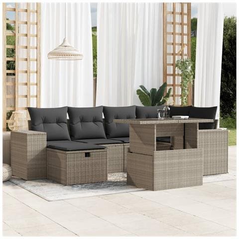 Set Divani da Giardino 7pz con Cuscini Grigio Chiaro Polyrattan - Foto 2