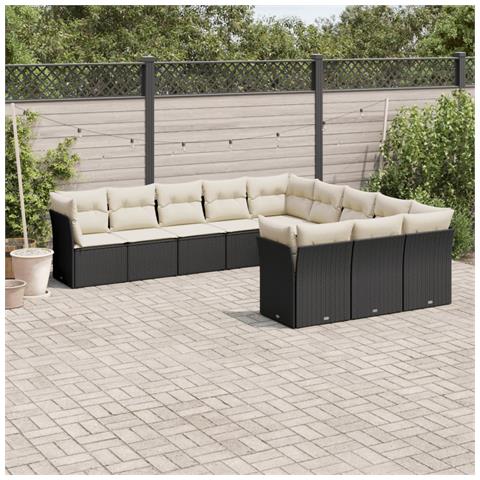 Set Divani da Giardino 11 pz con Cuscini in Polyrattan Nero - Foto 2
