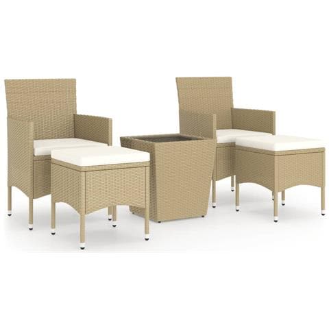 Set Bistrot da Giardino 5 pz Polyrattan e Vetro Temperato Beige - Foto 1