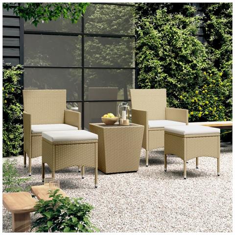 Set Bistrot da Giardino 5 pz Polyrattan e Vetro Temperato Beige - Foto 2