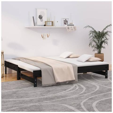 Dormeuse Estraibile Nera 2x(75x190) cm Legno Massello di Pino - Foto 2