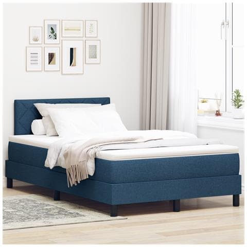 Letto Box Spring con Materasso Blu 120x200 cm Tessuto - Foto 2