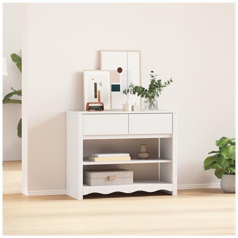 "Tavolo Consolle ""DRAMMEN"" Bianco 89,5x37x73 cm Legno Massello Pino" - Foto 2