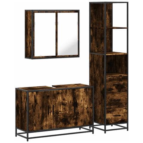 Set Mobili da Bagno 3 pz Rovere Fumo in Legno Multistrato - Foto 1