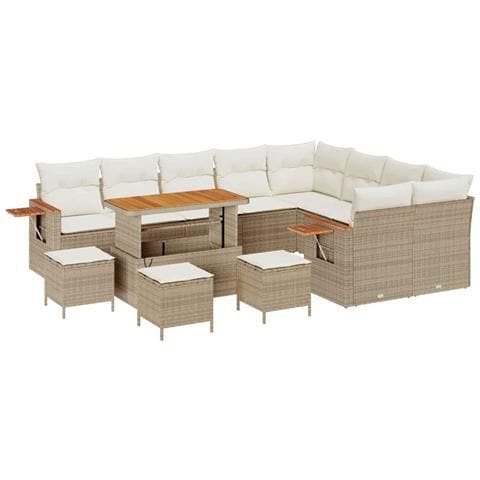 Set Divano da Giardino con cuscino 13 pcs Beige Poly Rattan - Foto 1