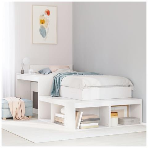 Comodino con Scrivania Bianco 232x122x75 cm in Legno di Pino - Foto 2