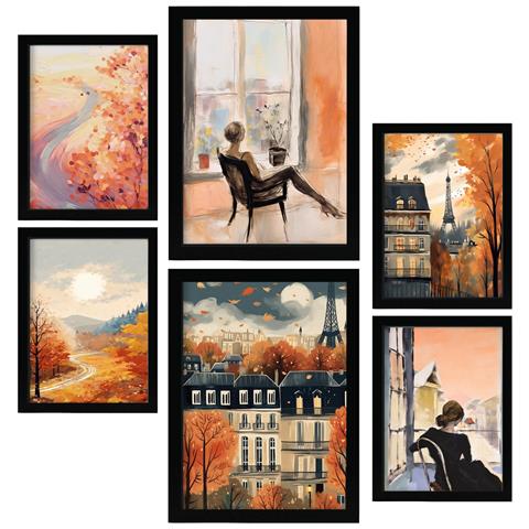 Set Di 6 Stampe Poster ""affascinante Nelle Donne"", Dipinti Decorativi Estetici Per Il Tuo Soggiorno, Camera Da Letto, Casa A3 & A4 Cornice Nera - Foto 1