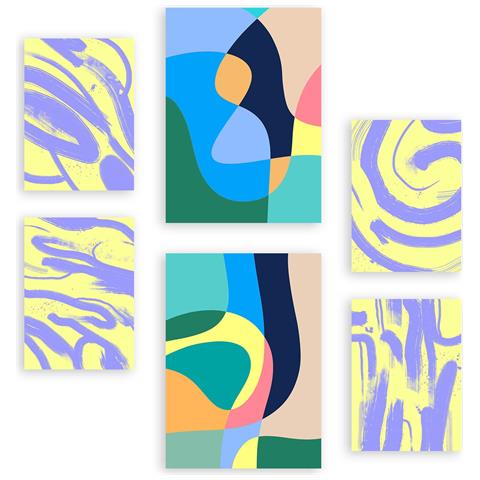 Set Di 6 Stampe Windless Arts In Dipinti Decorativi Estetici Astratti Colorati Per Il Tuo Soggiorno, Camera Da Letto, Casa A3 & A4 Senza Cornice - Foto 1