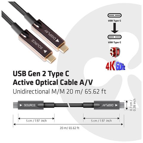 USB3.2 G2 TYPE-C ACT. OPT. A /V M /M 20M cavo USB USB 3.2 Gen 2 (3.1 Gen 2) USB C Nero - Foto 7