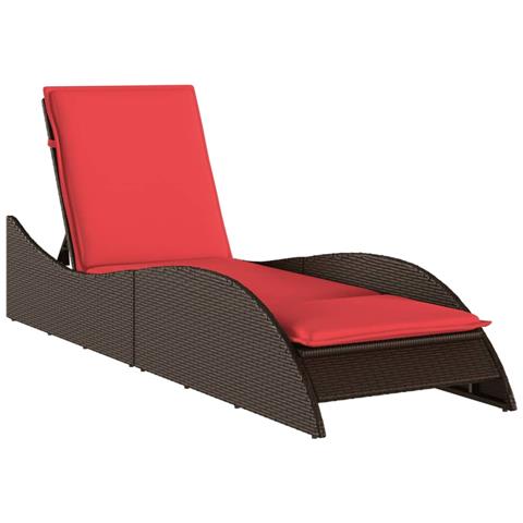 Lettino Prendisole con Cuscino Marrone 60x205x73 cm in Polyrattan - Foto 1
