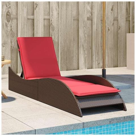 Lettino Prendisole con Cuscino Marrone 60x205x73 cm in Polyrattan - Foto 2