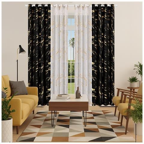 Set Di Tende Oscuranti Con Stampa Marmorizzata Argento Caldo 132x213cm - Blocco Luce Per Soggiorno E Camera Da Letto Black - Foto 1