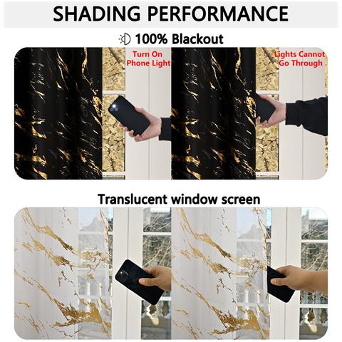 Set Di Tende Oscuranti Con Stampa Marmorizzata Argento Caldo 132x213cm - Blocco Luce Per Soggiorno E Camera Da Letto Black - Foto 2