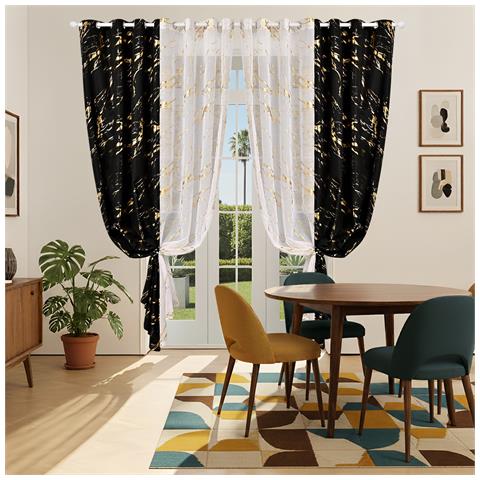 Set Di Tende Oscuranti Con Stampa Marmorizzata Argento Caldo 132x213cm - Blocco Luce Per Soggiorno E Camera Da Letto Black - Foto 5