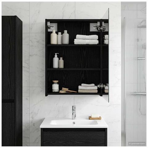 Mobiletto per specchio da bagno Rovere Nero 50 x 14,5 x 70 cm - Foto 2