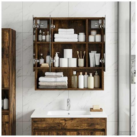 Mobiletto per specchio da bagno Rovere fumé 60 x 14.5 x 70 cm - Foto 2