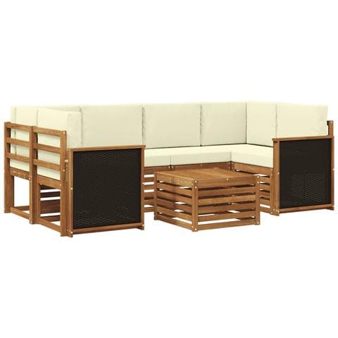 Set di divani da esterno con cuscino 7 pcs Naturale e Crema - Foto 1