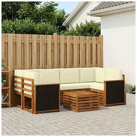 Set di divani da esterno con cuscino 7 pcs Naturale e Crema - Foto 2